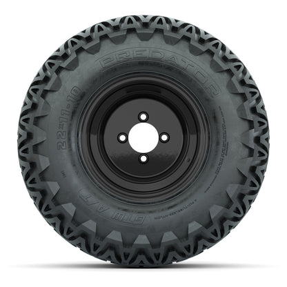 Set of (4) 10 in Matte Black Steel Offset Wheels with 22x11-10 Predator All Terrain Street Tires