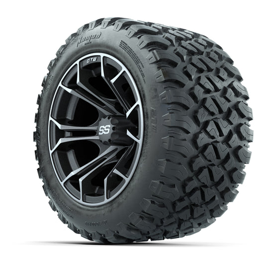 GTW® Spyder Matte Gray/Machined 12 in Wheels with 20X10-12 Nomad Steel Belt Radial All-Terrain Tires – Full Set