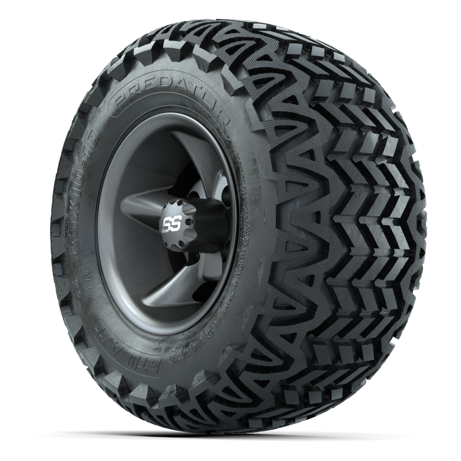 GTW Godfather Matte Gray 10 in Wheels with 20x10-10 Predator All-Terrain Tires – Full Set