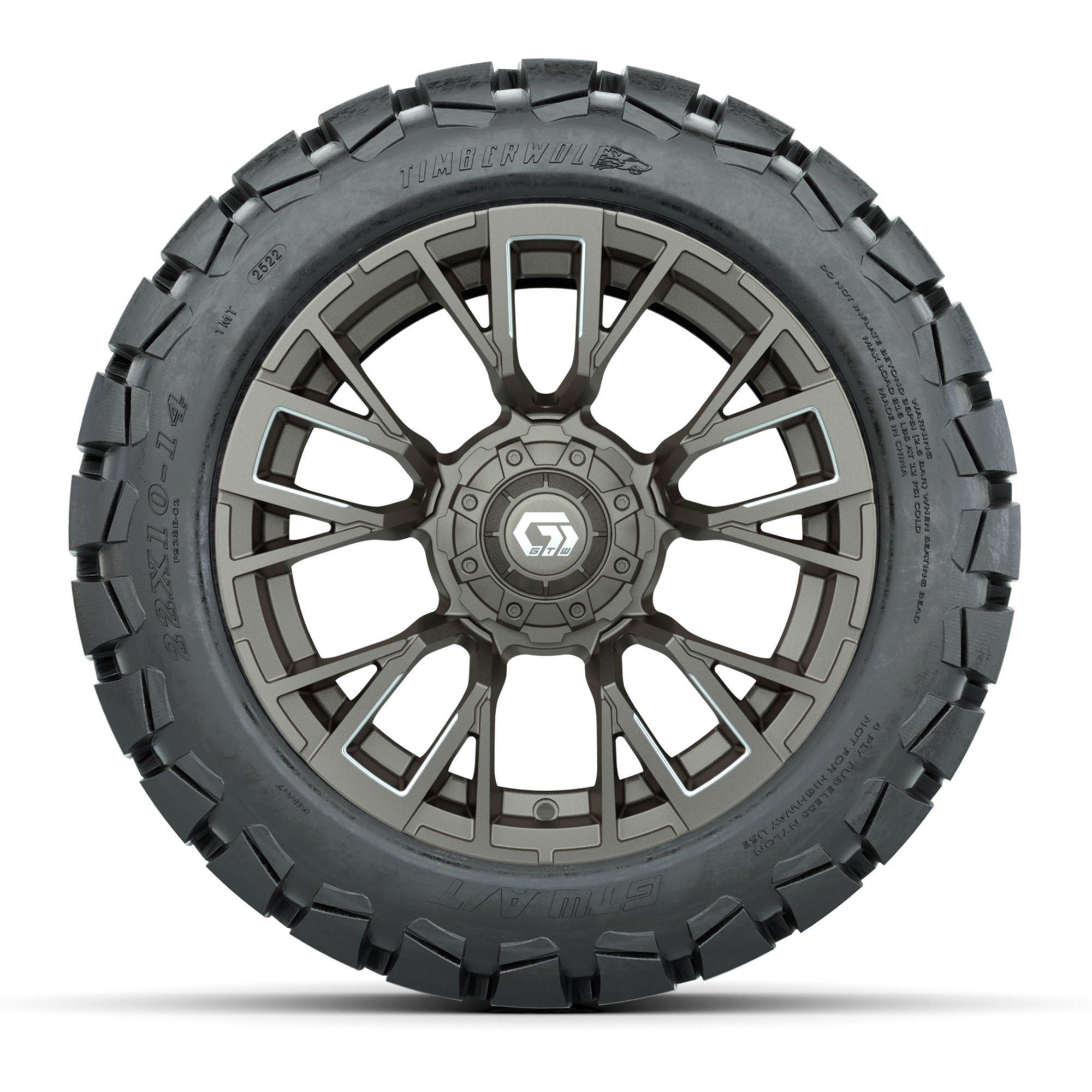 GTW® Vandal Satin Bronze/Machined 14 in Wheels with 22x10-14 - 3/4 view