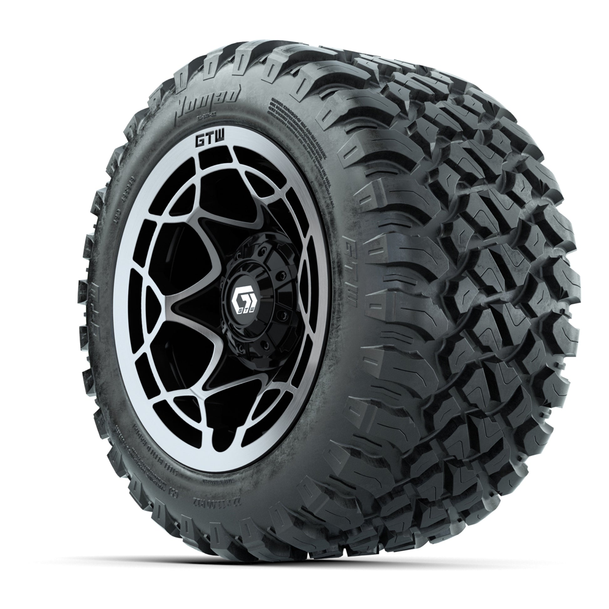GTW® Nexus Black with Silver Face 12 in Wheels with 22X11-R12 Nomad Steel Belt Radial All-Terrain Tires – Full Set