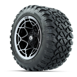 GTW® Nexus Black with Silver Face 12 in Wheels with 22X11-R12 Nomad Steel Belt Radial All-Terrain Tires – Full Set