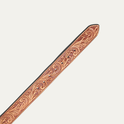 HAND-TOOLED MORNING GLORY JEAN BELT