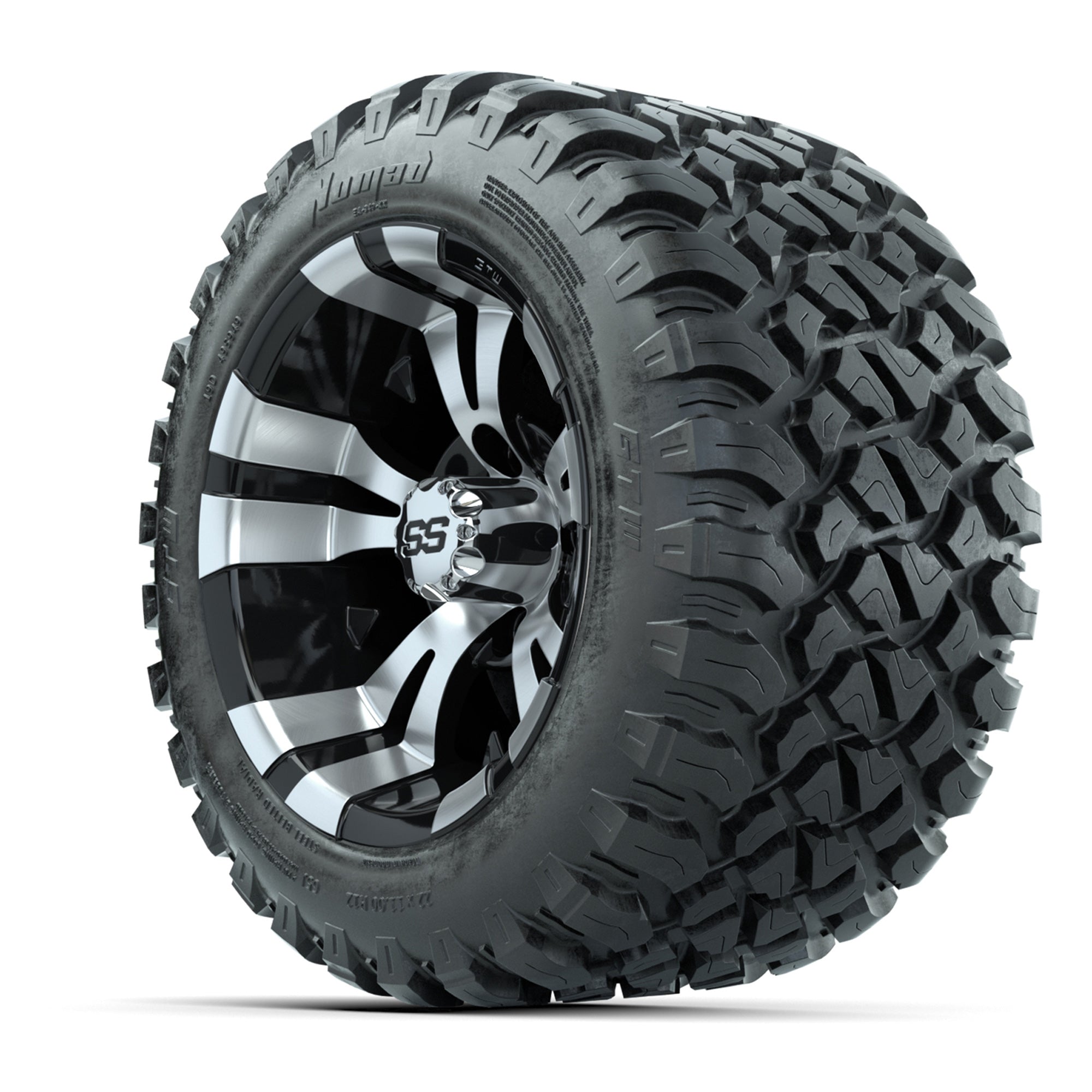 GTW® Vampire Black/Machined 12 in Wheels with 22X11-R12 Nomad Steel Belt Radial All-Terrain Tires – Full Set