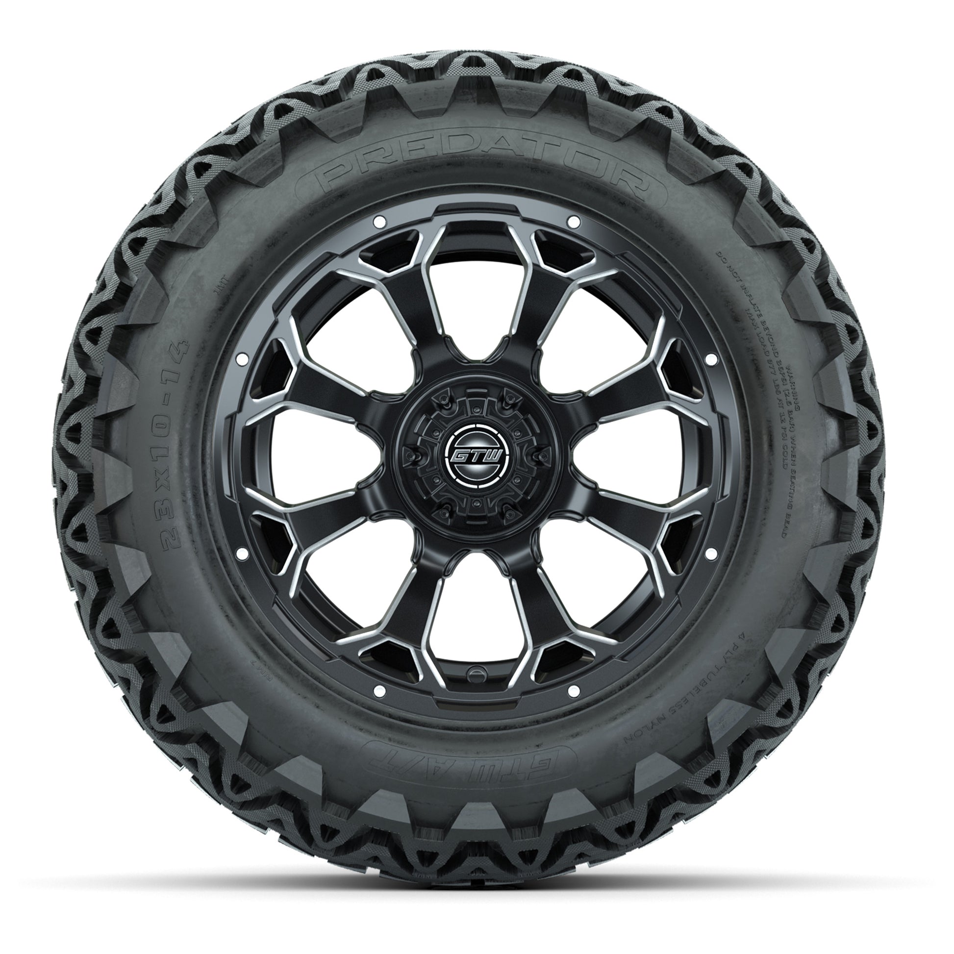 Set of (4) 14 in GTW Raven Wheels with 23x10-14 GTW Predator - front view