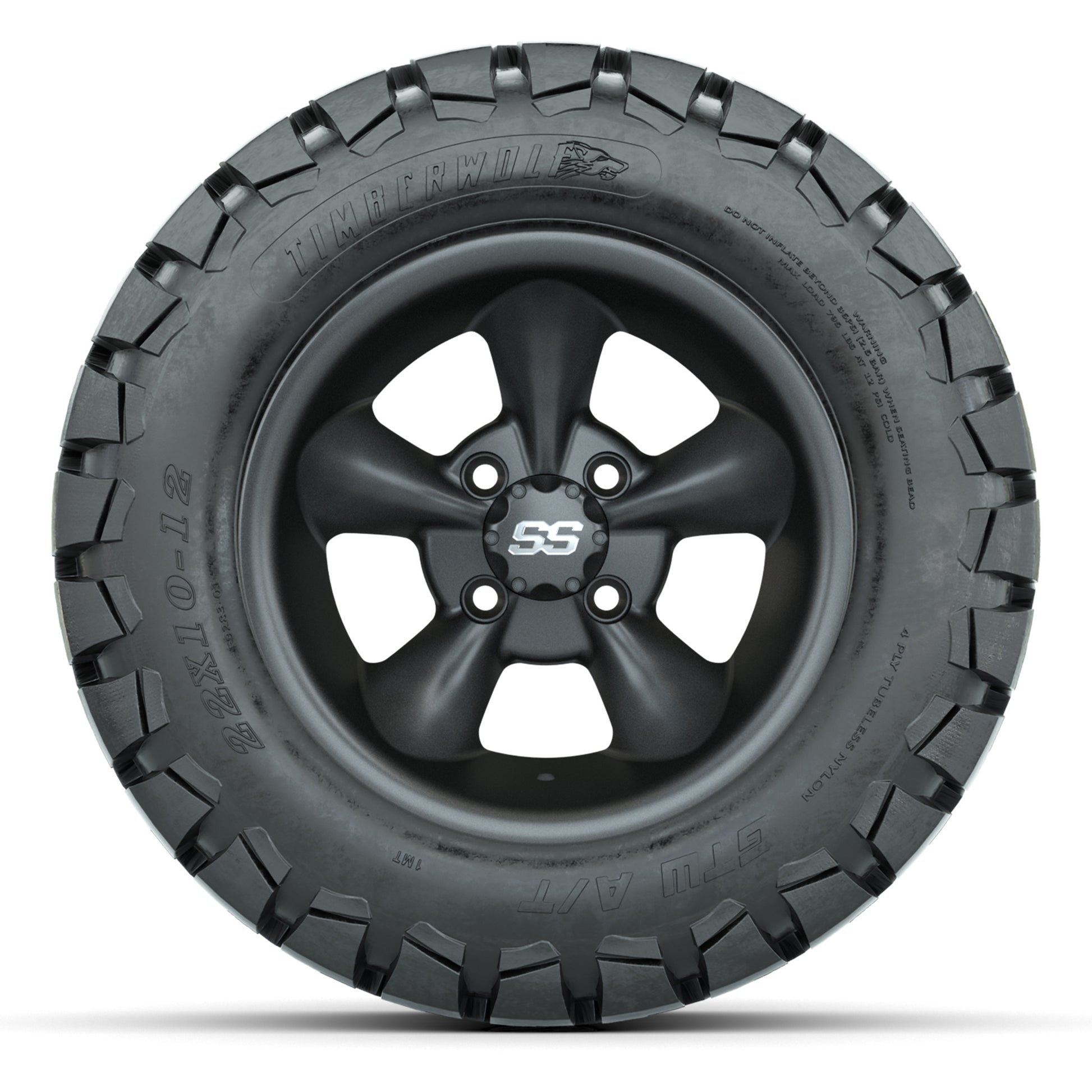 GTW® Godfather Matte Gray 12 in Wheels with 22X10-12 Timberwolf All-Terrain Tires – Full Set