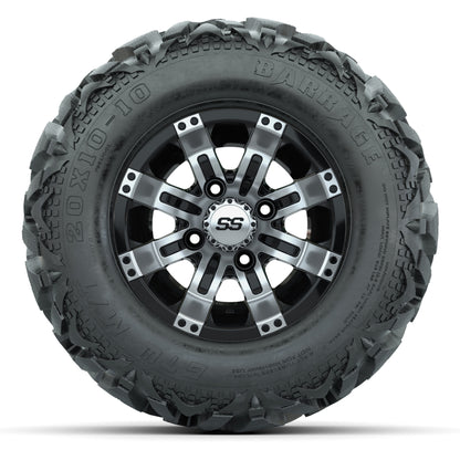 GTW Tempest Black/Machined 10 in Wheels with 20x10-10 Barrage Mud Tires – Full Set