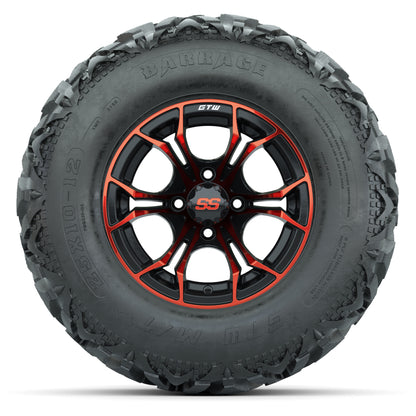 GTW® Spyder Black/Red 12 in Wheels with 25X10-12 Barrage Mud Tires – Full Set
