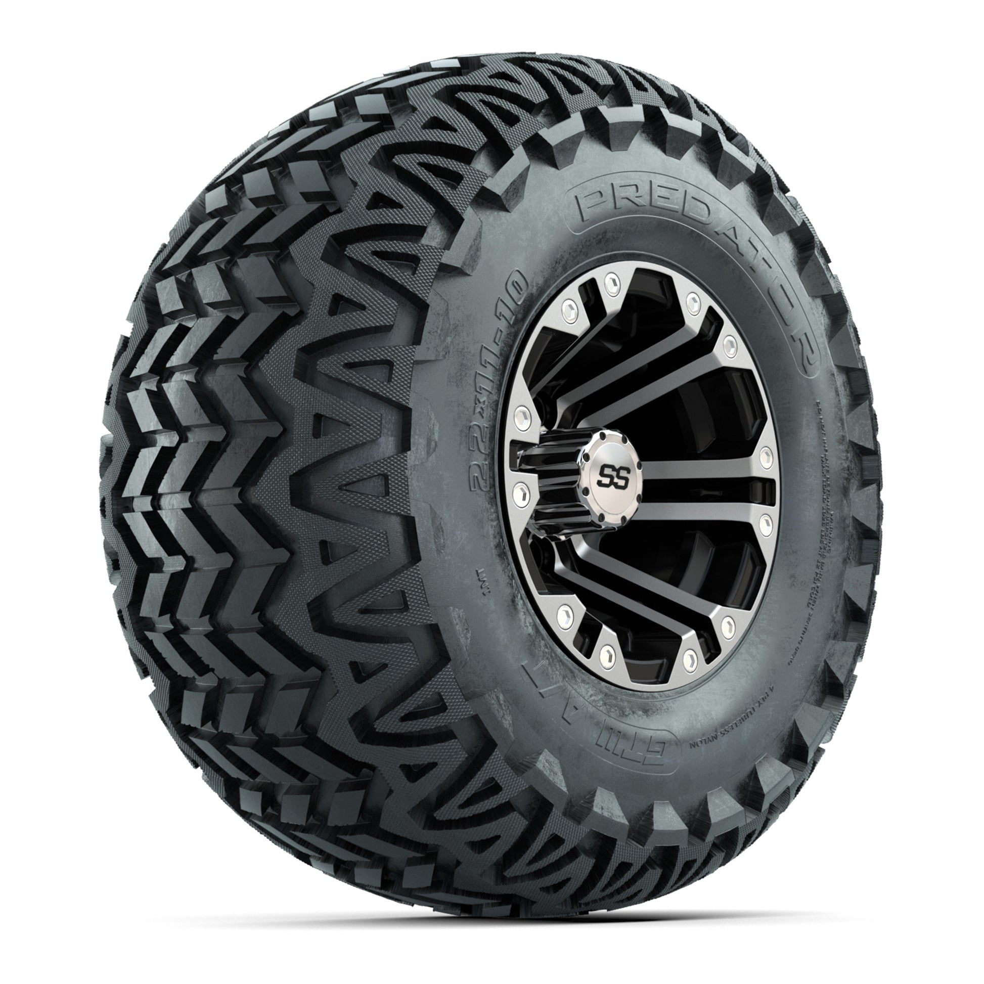 GTW Specter Black and Machined Wheels with 22in Predator A-T Tires - 10 Inch