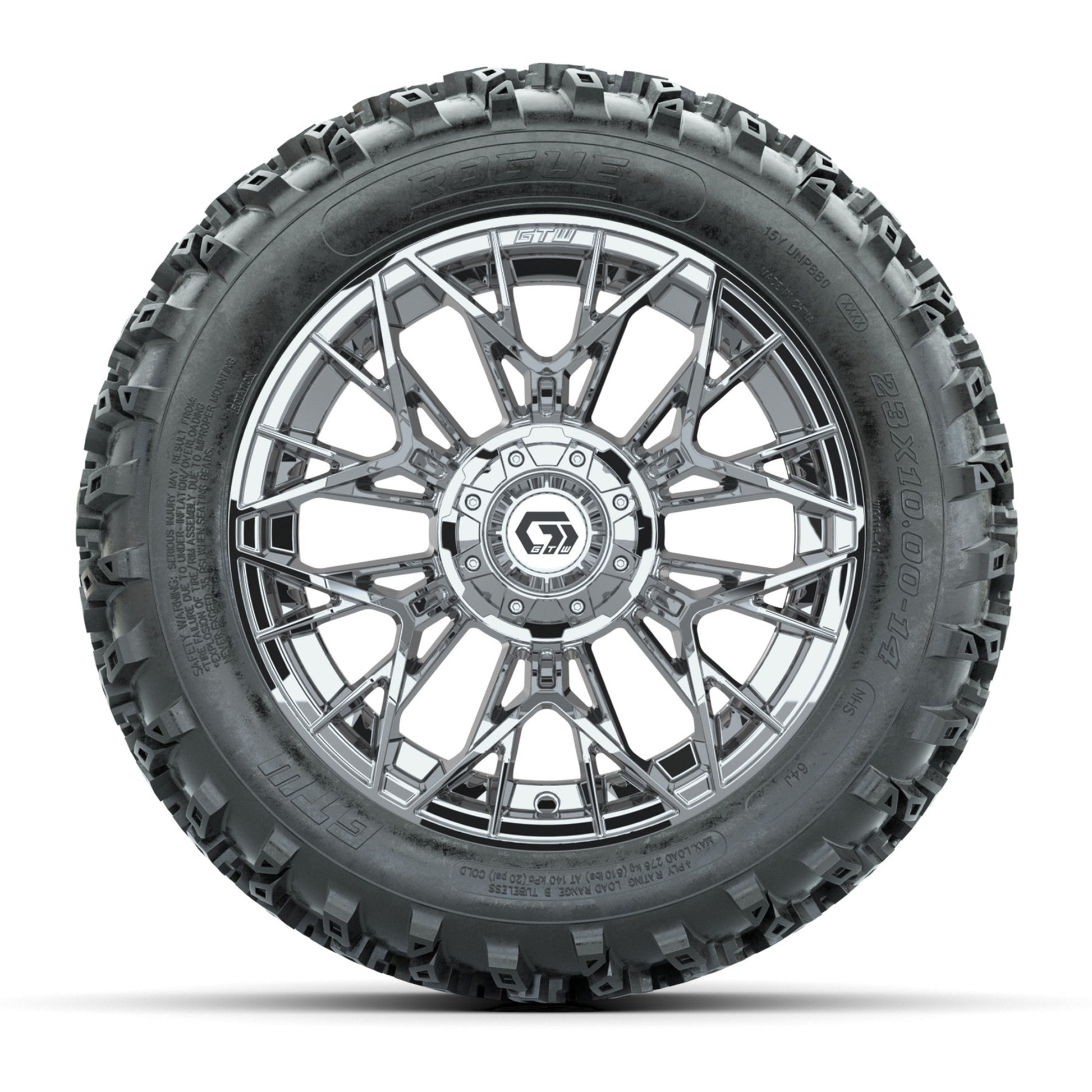 GTW Stellar Chrome 14 in Wheels with 23x10.00-14 Rogue All T - front view