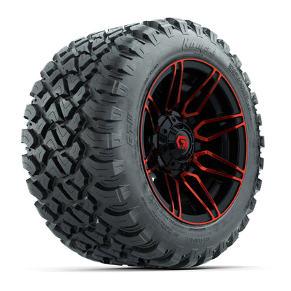 GTW® Stealth Red/Machined 12 in Wheels with 22X11-R12 Nomad Steel Belt Radial All-Terrain Tires – Full Set