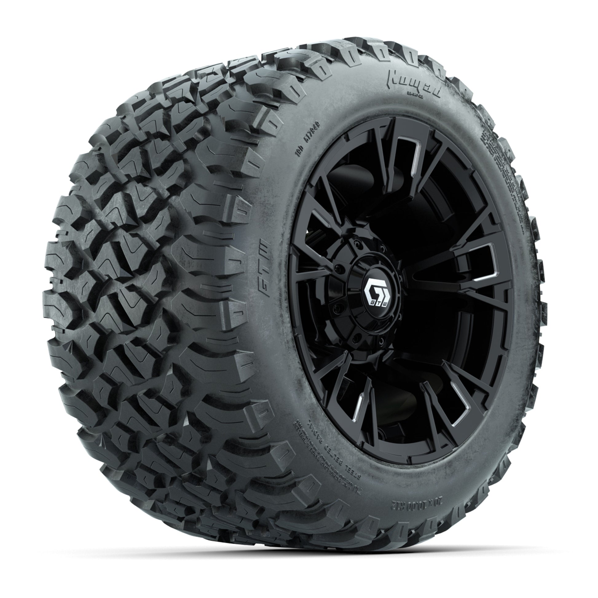 GTW® Vandal Matte Black/Machined 12 in Wheels with 20X10-12 Nomad Steel Belt Radial All-Terrain Tires – Full Set