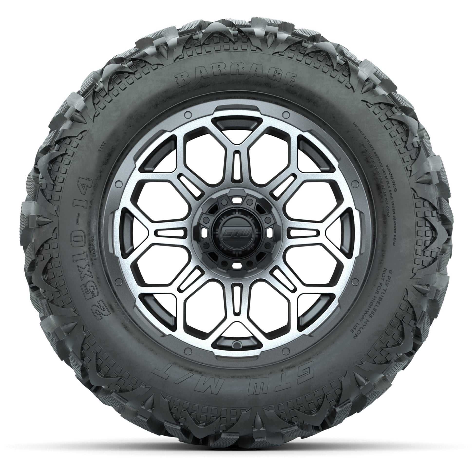 GTW Bravo Matte Gray/Machined 14 in Wheels with 25x10-14 Bar - front view