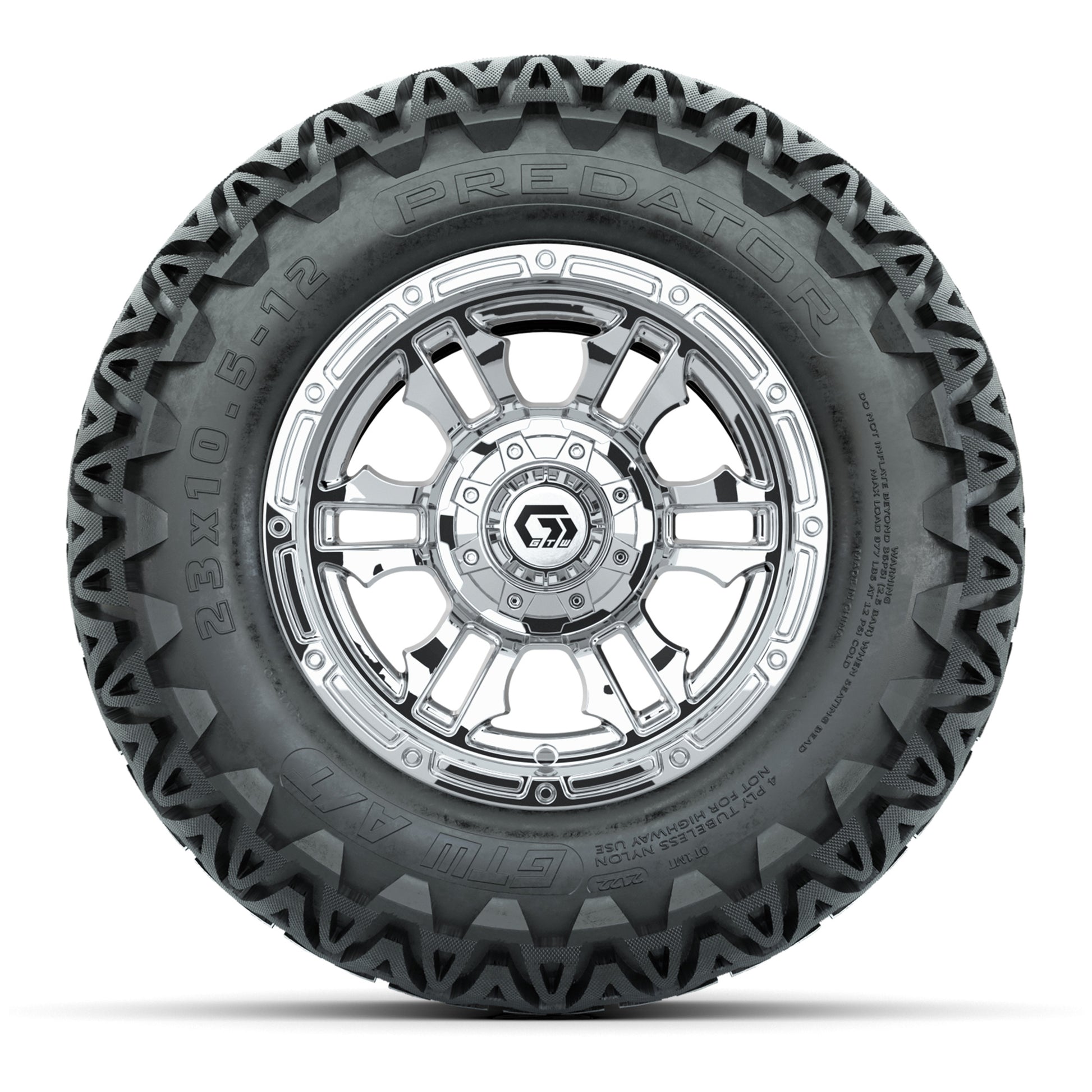 GTW® Shogun Chrome 12 in Wheels with 23X10.5-12 Predator All-Terrain Tires – Full Set
