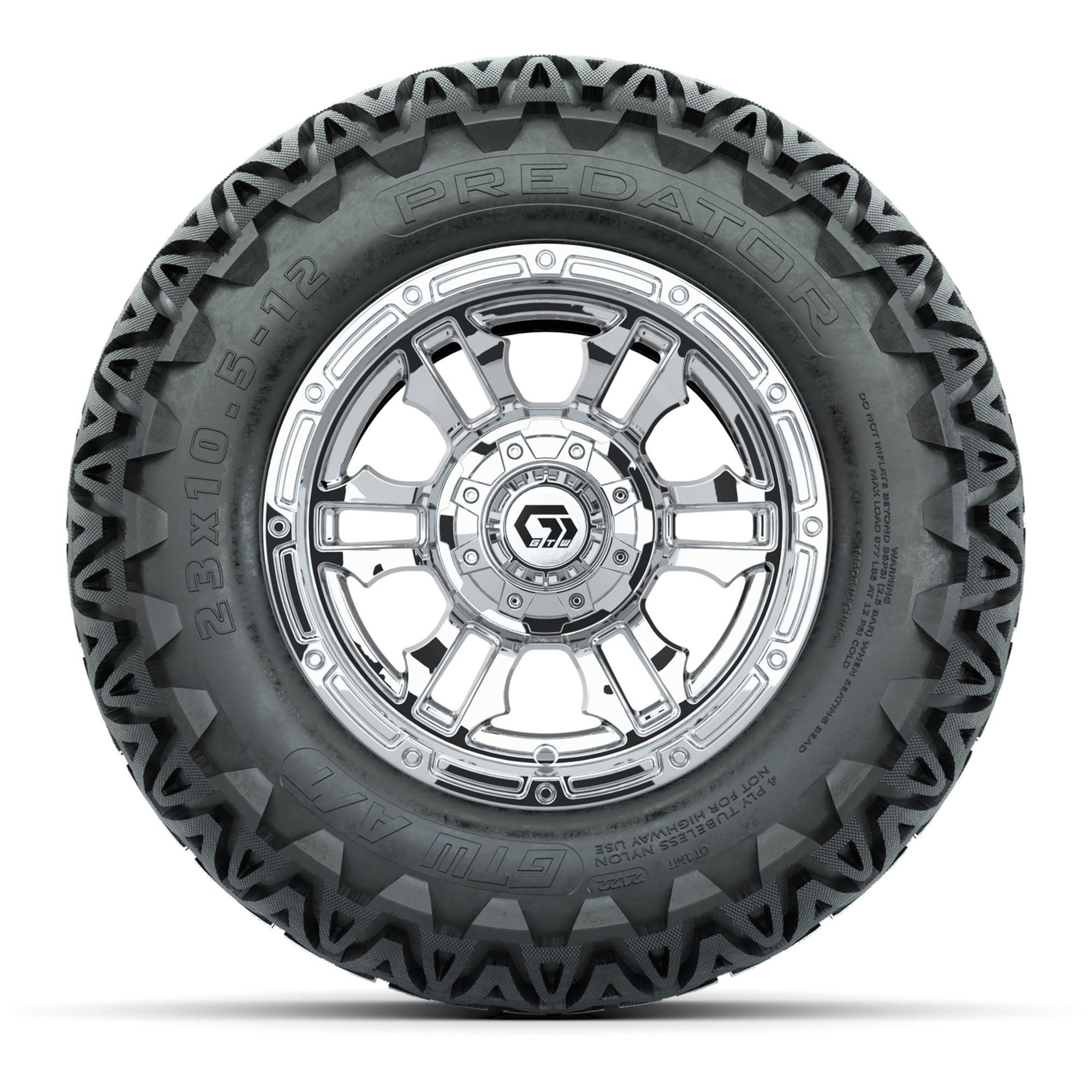 GTW® Shogun Chrome 12 in Wheels with 23X10.5-12 Predator All-Terrain Tires – Full Set