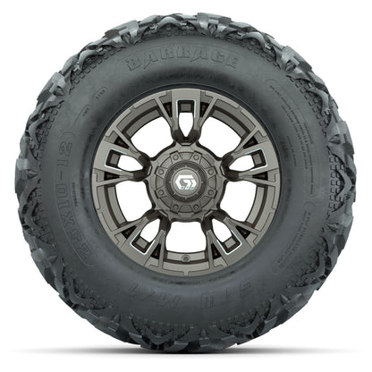 GTW® Vandal Bronze/Machined 12 in Wheels with 25X10-12 Barrage Mud Tires – Full Set