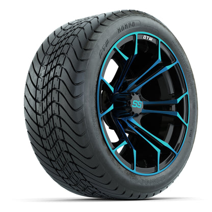 GTW Spyder Black/Blue 14 in Wheels with 225/30-14 Mamba Street Tires – Full Set