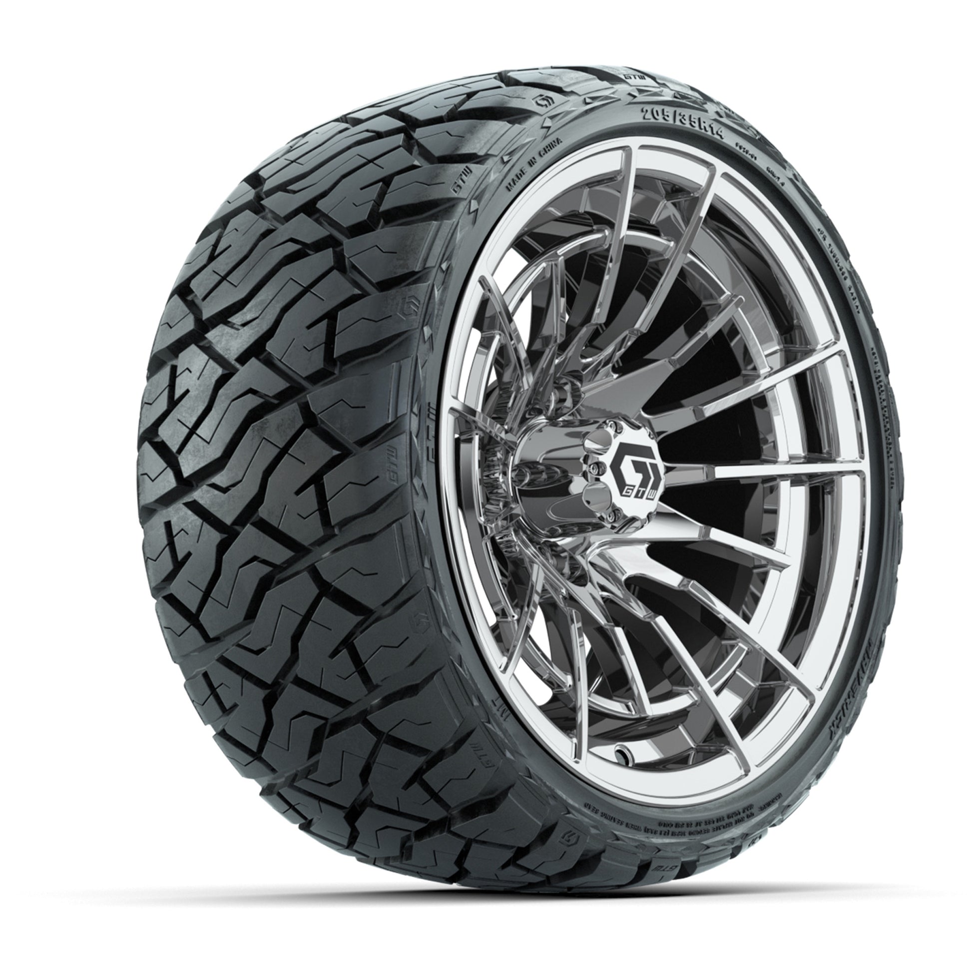 GTW Boost Chrome 14 in Wheels with 205/35-R14 Maverick Low-Profile All-Terrain Tires – Full Set