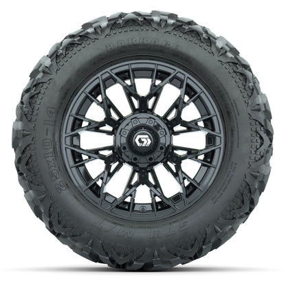 GTW Stellar Black 14 in Wheels with 25x10-14 Barrage Mud Tir - front view