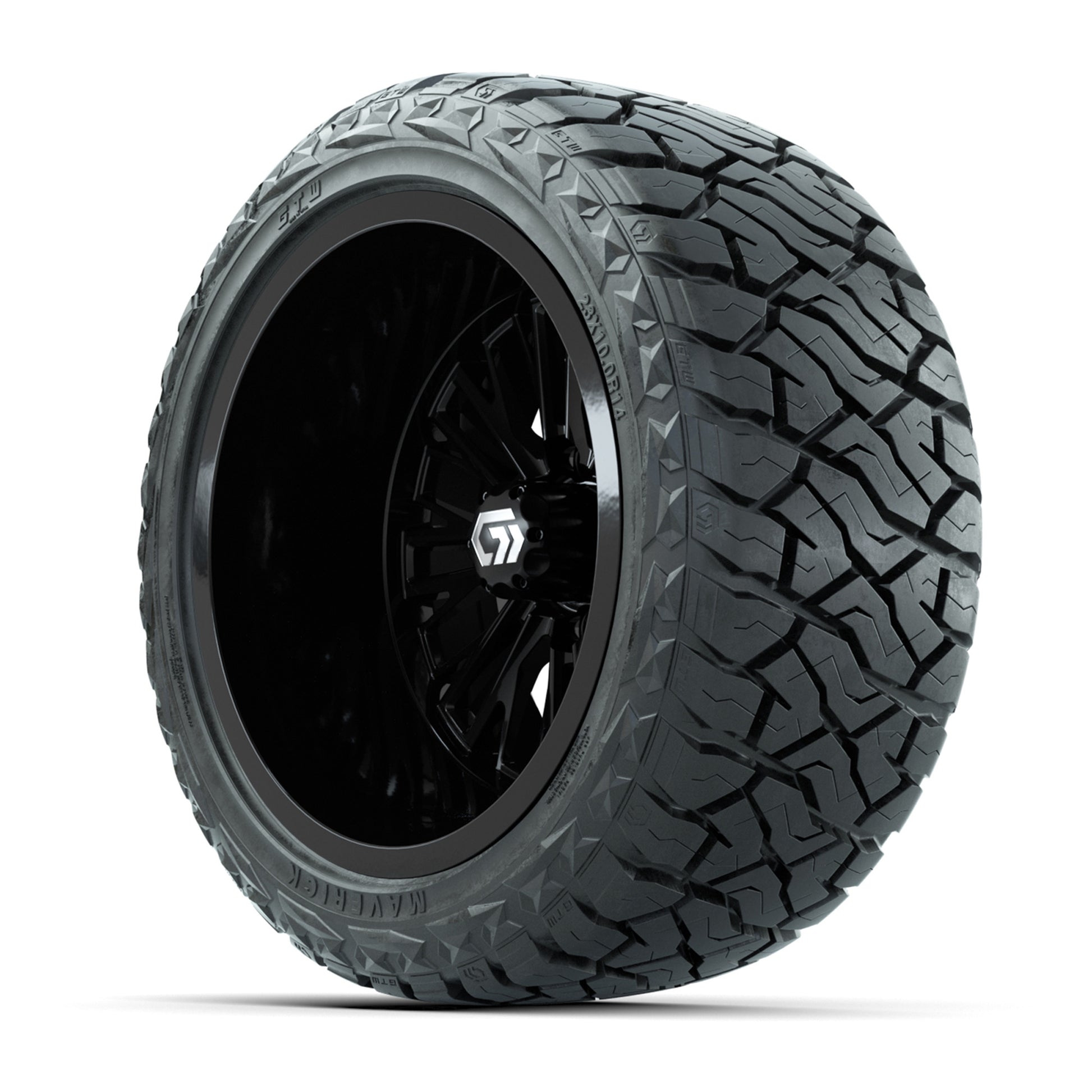 GTW Viper Gloss Black 14 in Wheels with 23X10-R14 Maverick Steel Belted Radial All-Terrain Tires – Full Set