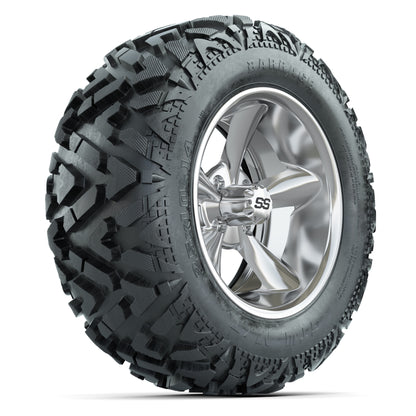 GTW Godfather Chrome 14 in Wheels with 25x10-14 Barrage Mud Tires – Full Set