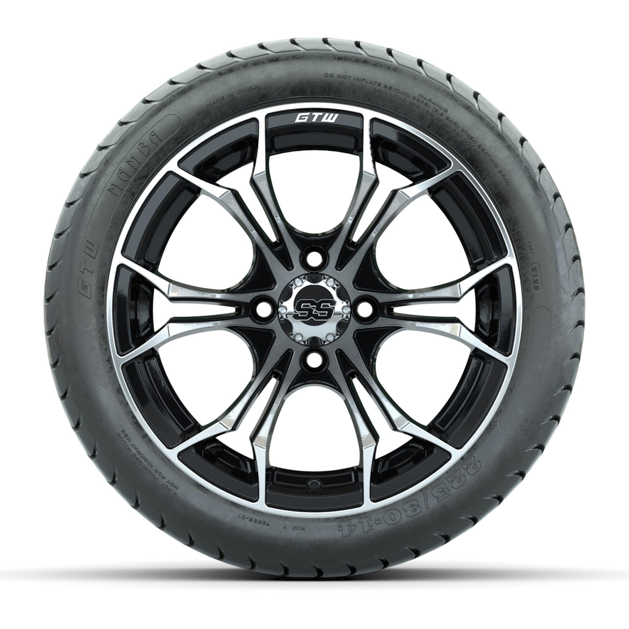 GTW Spyder Machined/Black 14 in Wheels with 225/30-14 Mamba  - 3/4 view