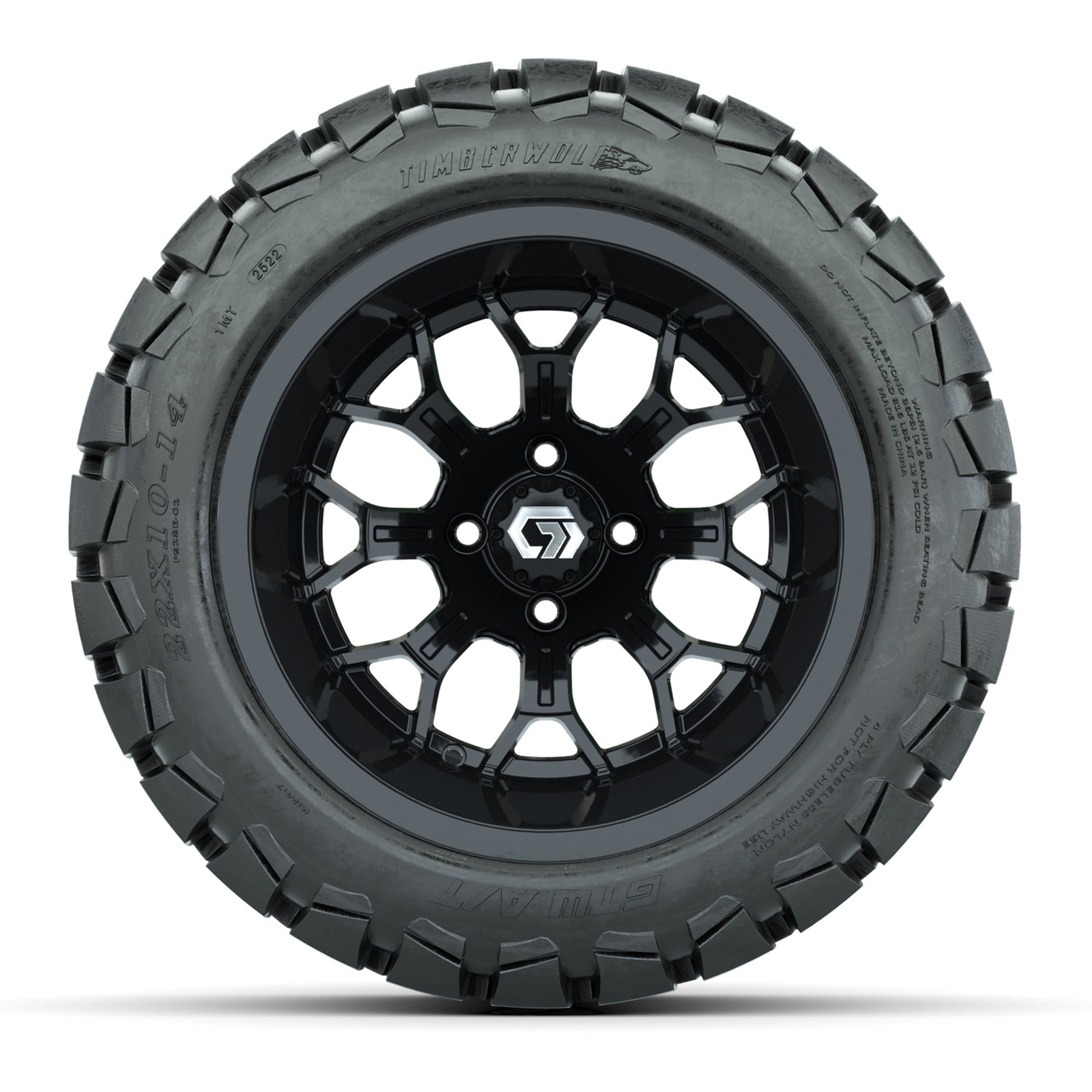 GTW Assault Gloss Black 14 in Wheels with 22X10-14 Timberwolf All-Terrain Tires – Full Set