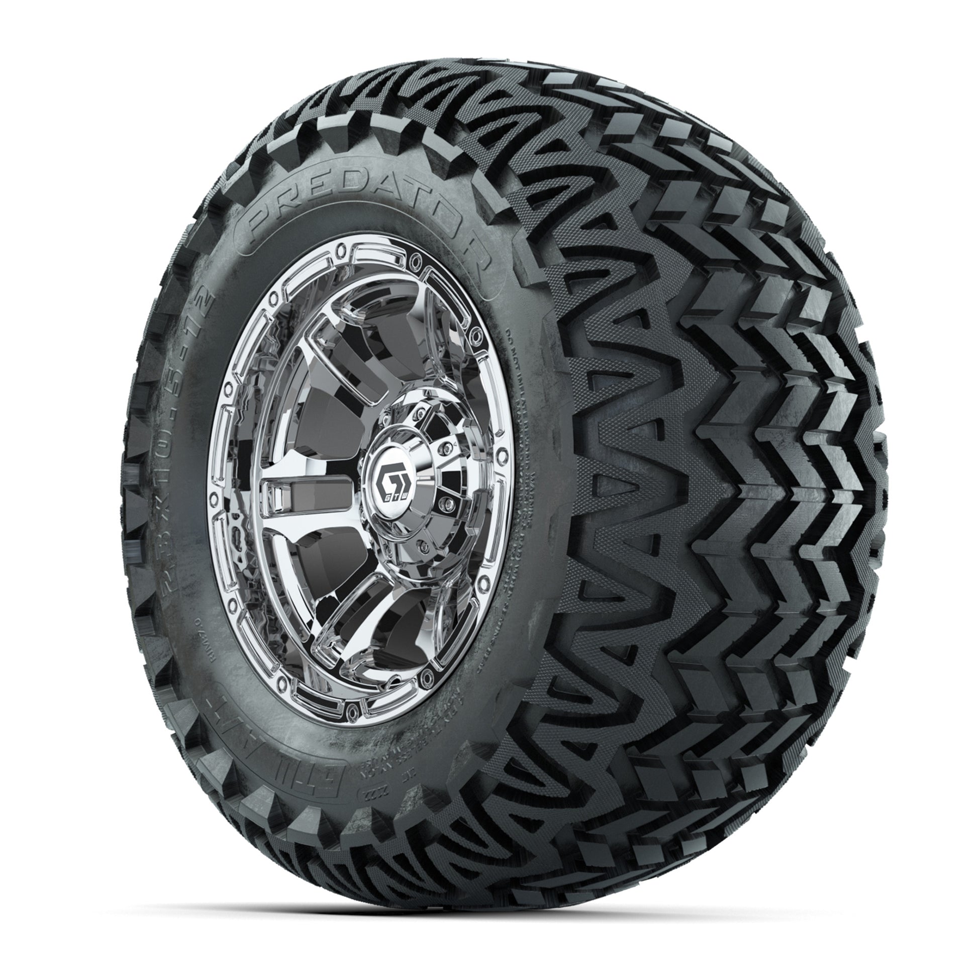 GTW® Shogun Chrome 12 in Wheels with 23X10.5-12 Predator All-Terrain Tires – Full Set