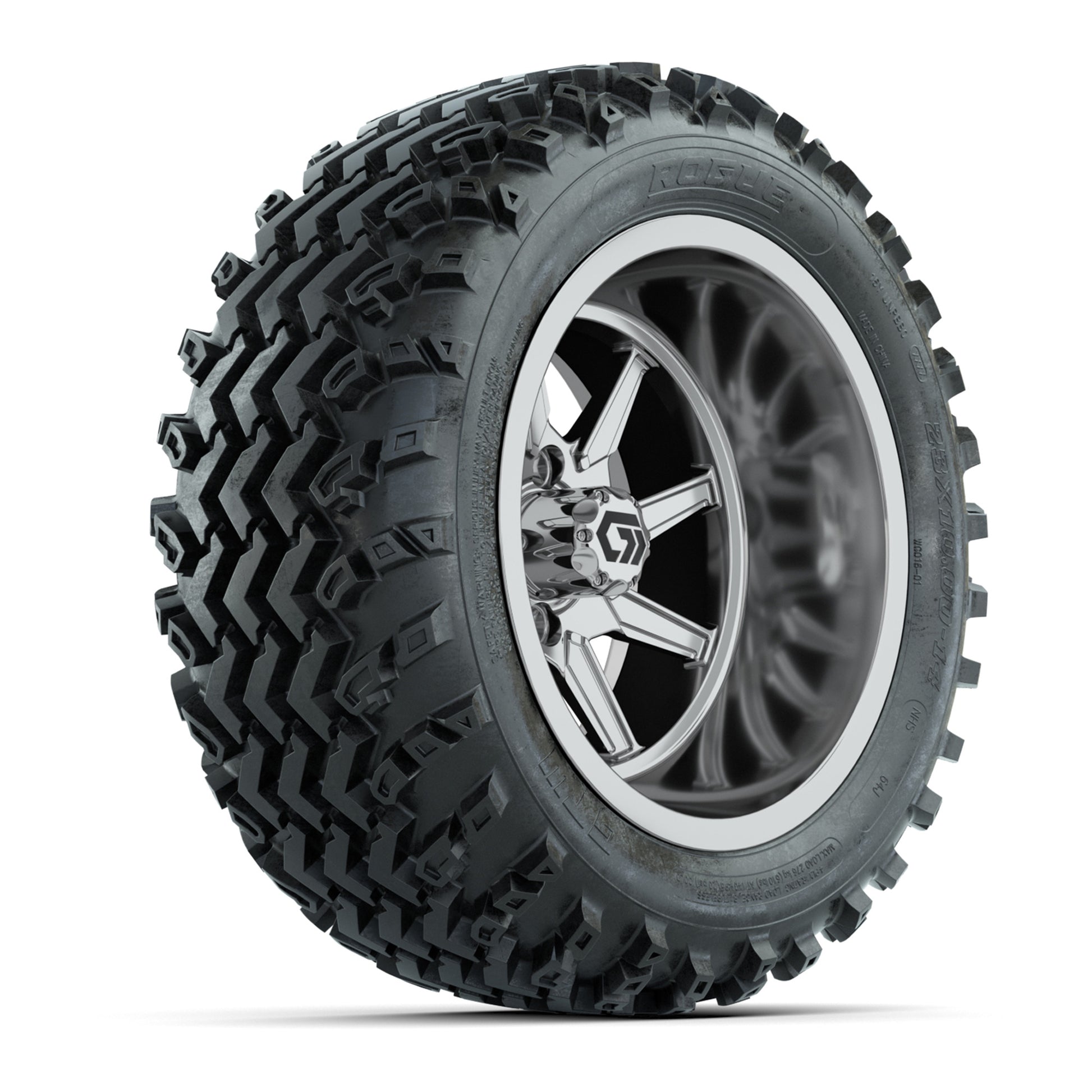 GTW Reaper Chrome 14 in Wheels with 23X10-R14 Rogue All-Terrain Tires – Full Set
