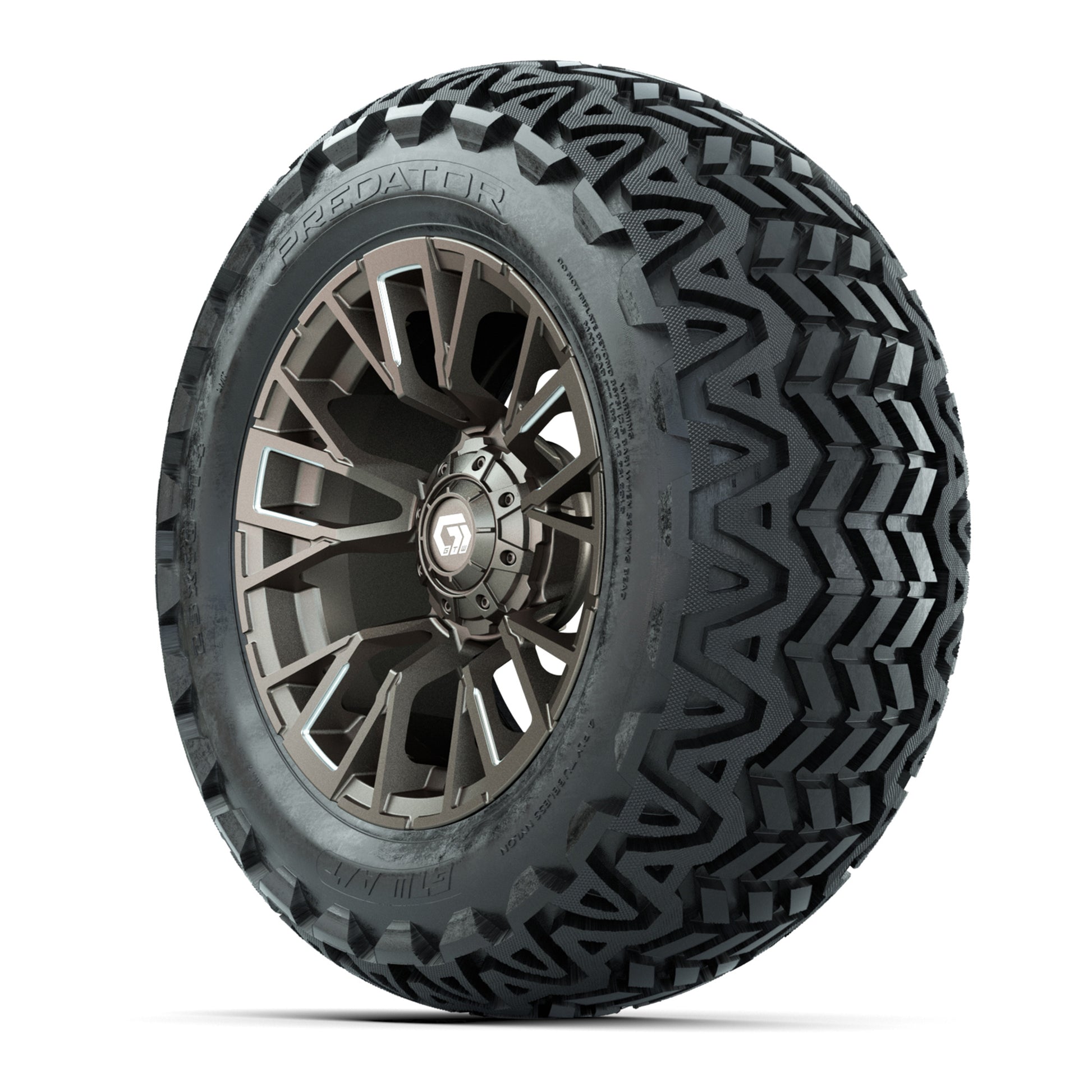 GTW® Vandal Satin Bronze/Machined 14 in Wheels with 23x10-14 - 3/4 view