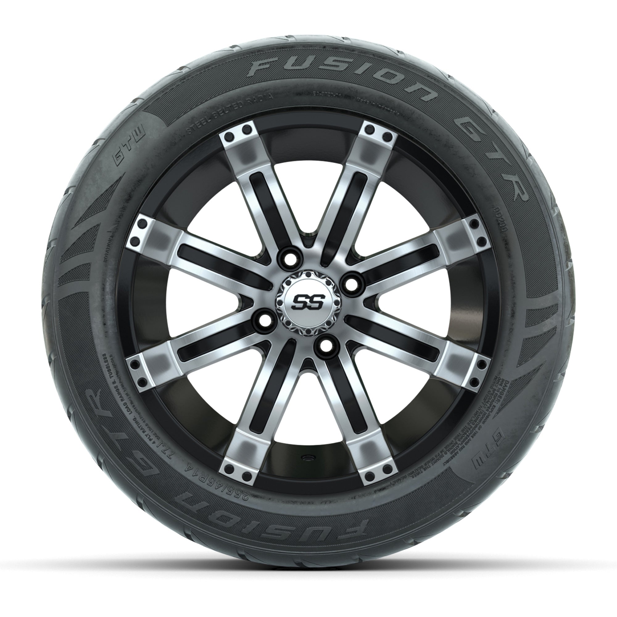 GTW® Tempest Black/Machined 14 in Wheels with 255/45-R14 Fus - 3/4 view