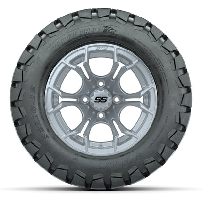GTW® Spyder Silver Brush 12 in Wheels with 22X10-12 Timberwolf All-Terrain Tires – Full Set