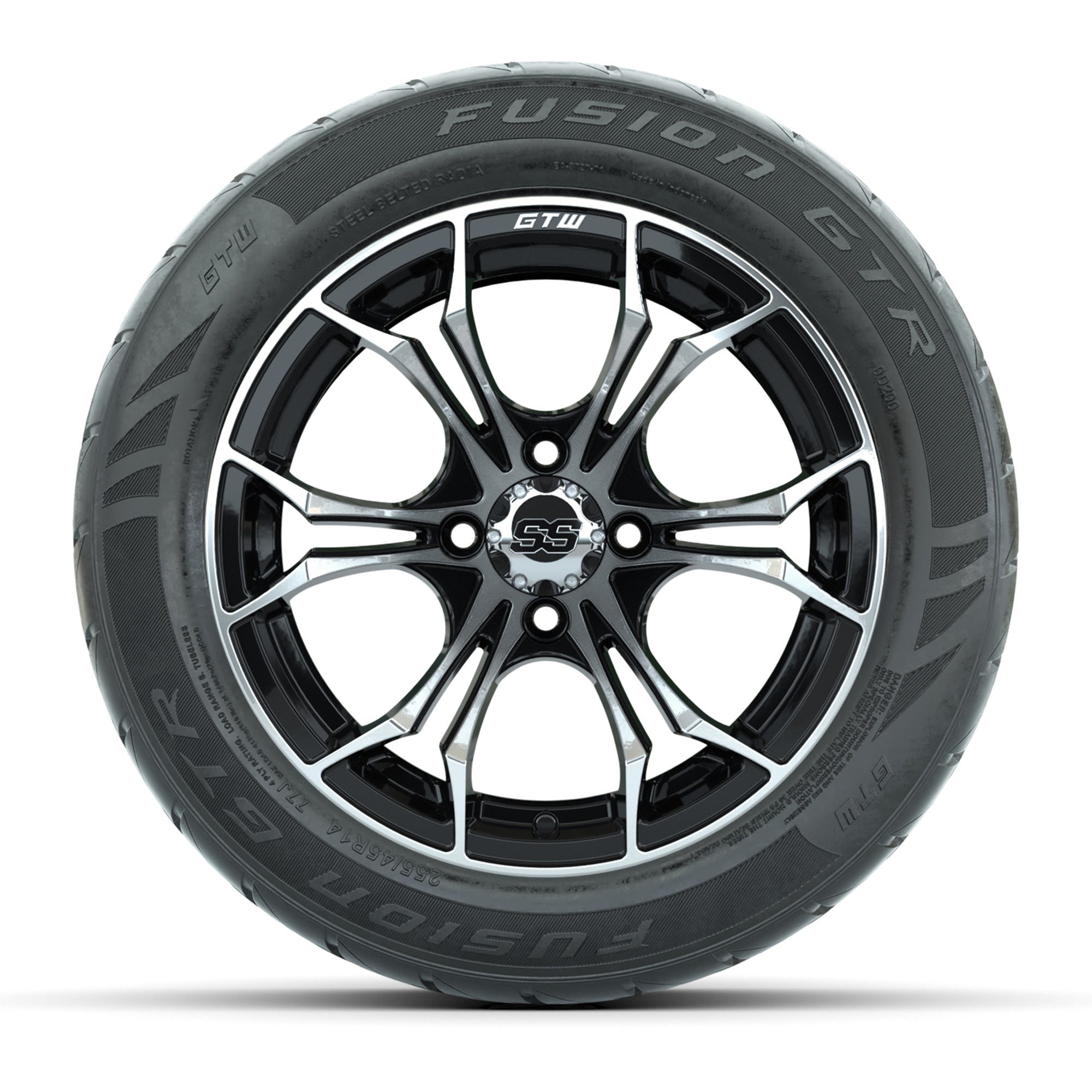 GTW Spyder Machined/Black 14 in Wheels with 255/45-R14 Fusio - 3/4 view
