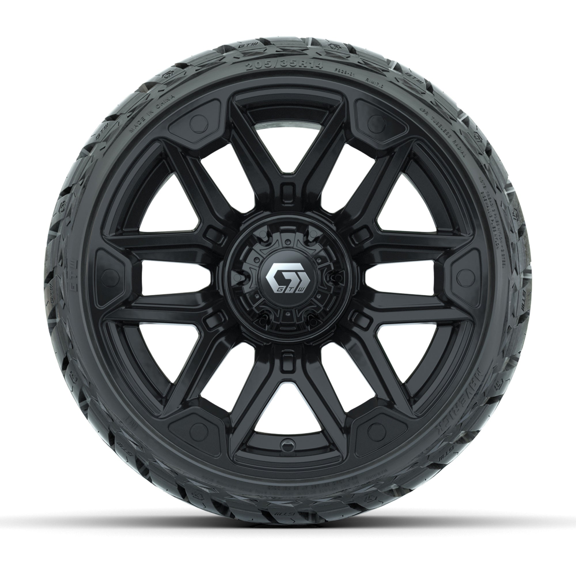 GTW Graffiti Gloss Black 14 in Wheels with 205/35-R14 Maveri - 3/4 view