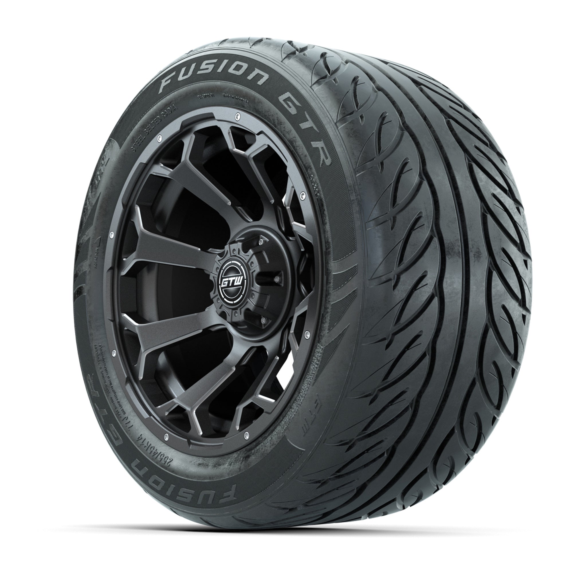 GTW® Raven Matte Gray/Ball Milled 14 in Wheels with 255/45-R - 3/4 view
