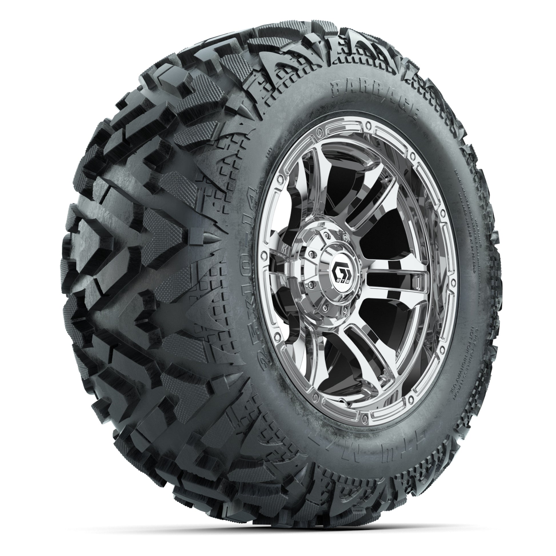 GTW Shogun Chrome 14 in Wheels with 25x10-14 Barrage Mud Tires – Full Set
