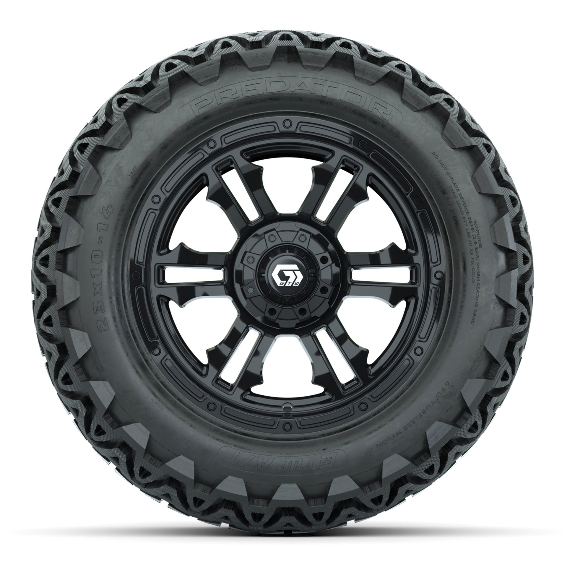 GTW® Shogun Gloss Black 14 in Wheels with 23x10-14 Predator  - front view