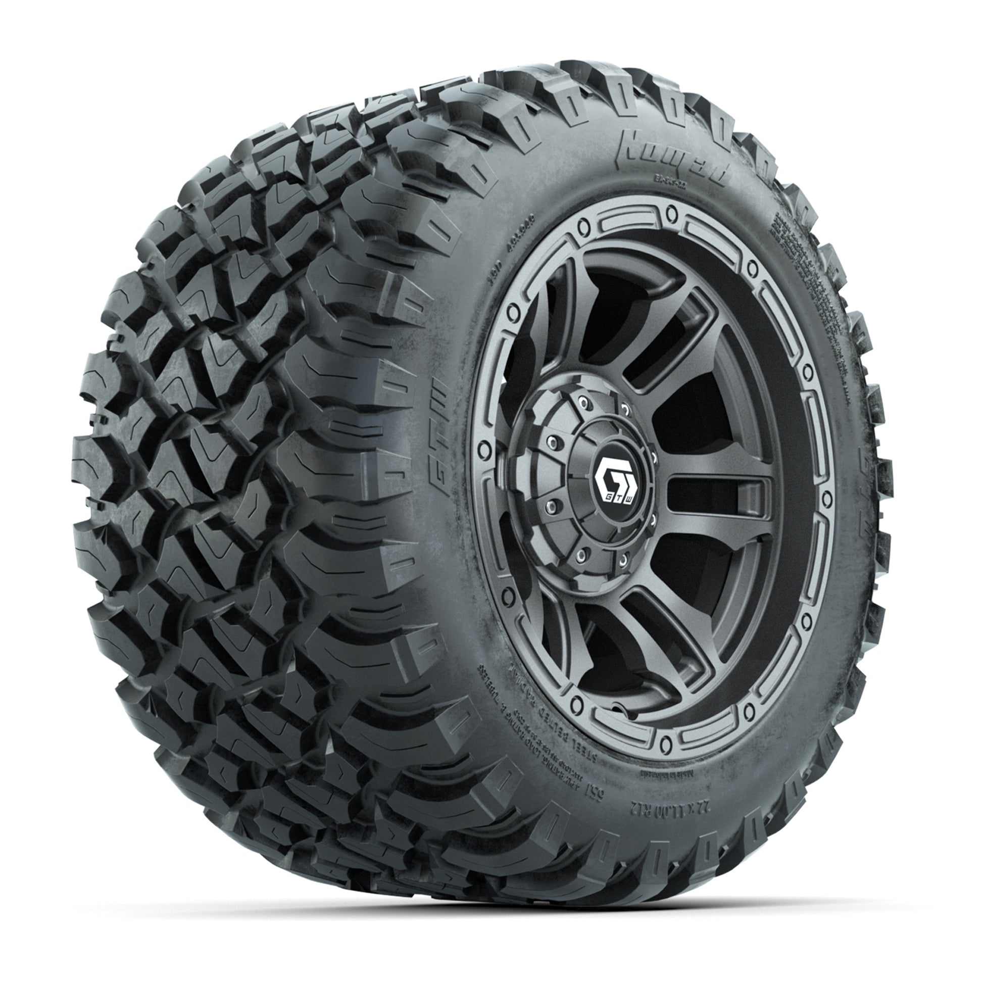 GTW® Shogun Gunmetal 12 in Wheels with 22X11-R12 Nomad Steel Belt Radial All-Terrain Tires – Full Set