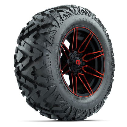 GTW Stealth Red/Machined 14 in Wheels with 25x10-14 Barrage Mud Tires – Full Set