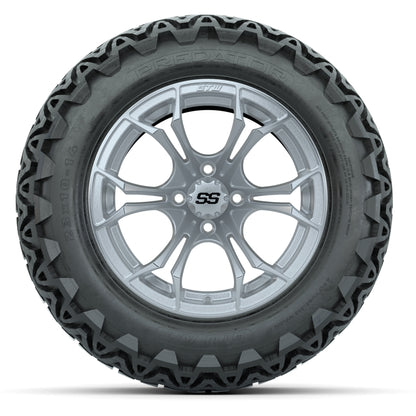 GTW Spyder Silver Brush 14 in Wheels with 23X10-14 Predator  - front view