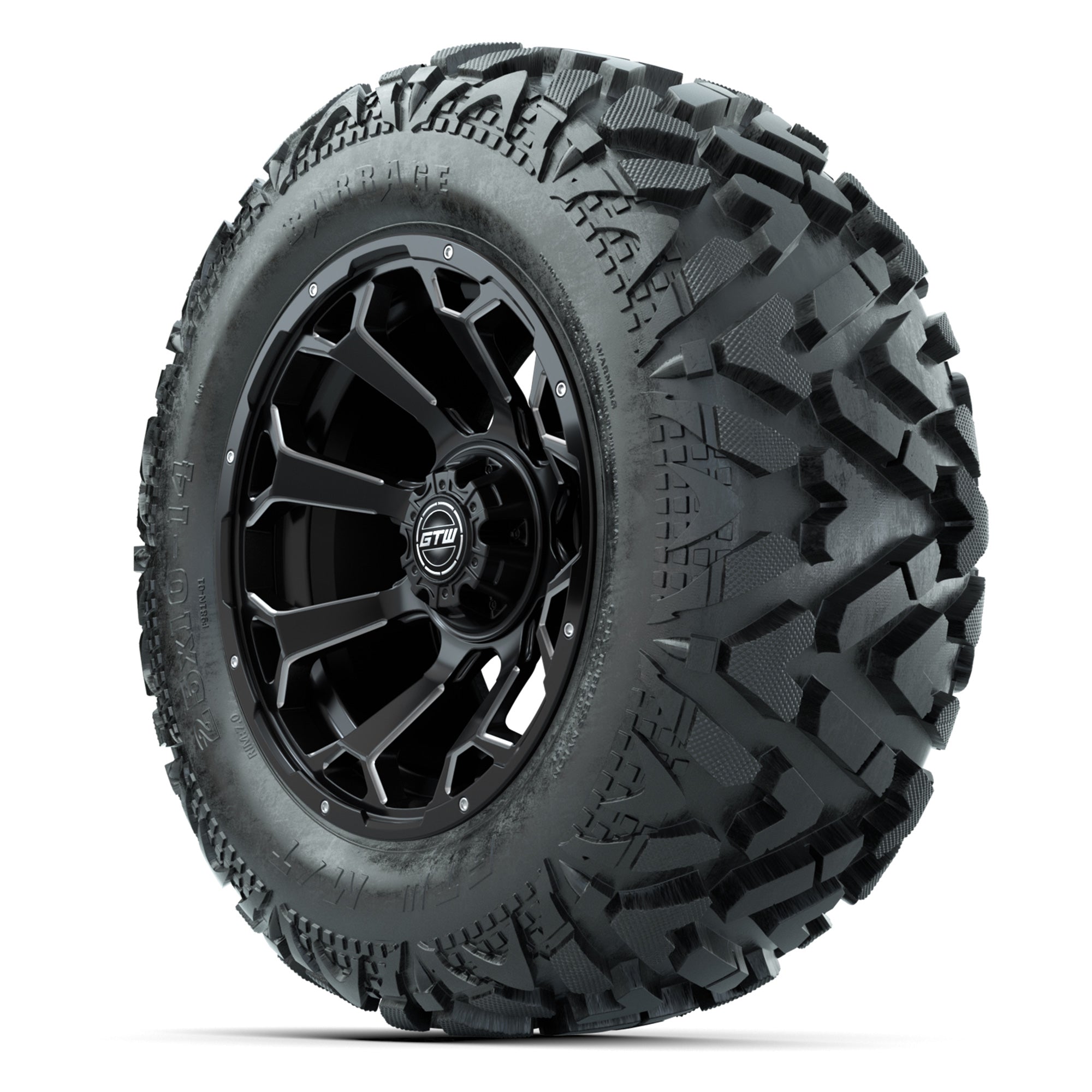 GTW Raven Matte Black/Ball Mill 14 in Wheels with 25x10-14 B - 3/4 view