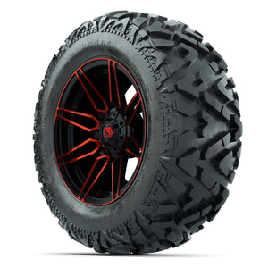 GTW Stealth Red/Machined 14 in Wheels with 25x10-14 Barrage  - 3/4 view