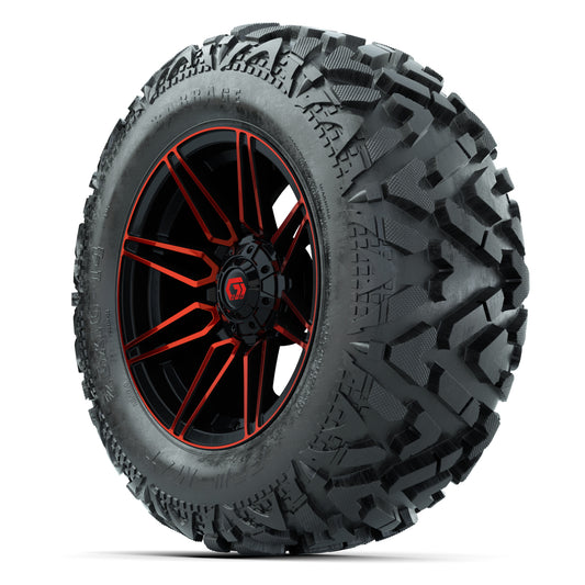 GTW Stealth Red/Machined 14 in Wheels with 25x10-14 Barrage  - 3/4 view