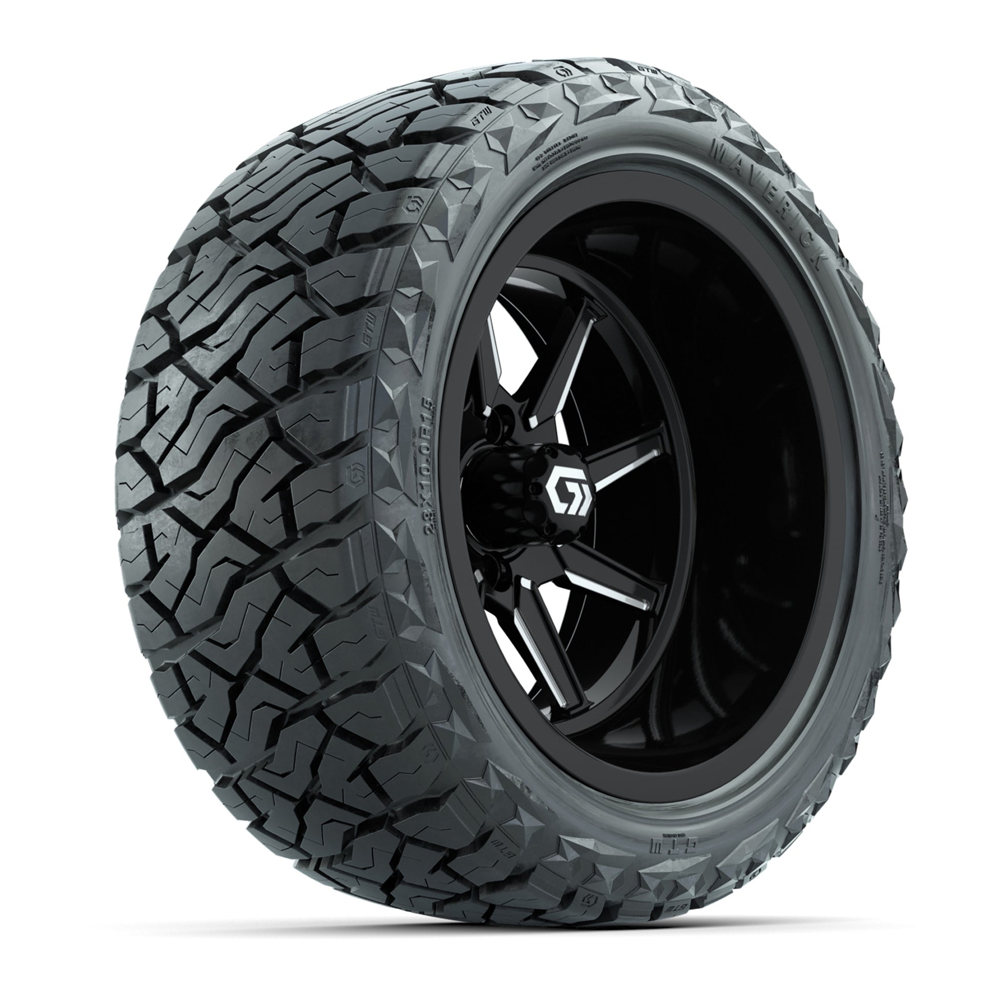GTW Reaper Black/Machined 15 in Wheels with 23X10-R15 Maverick Steel Belted Radial All-Terrain Tires – Full Set