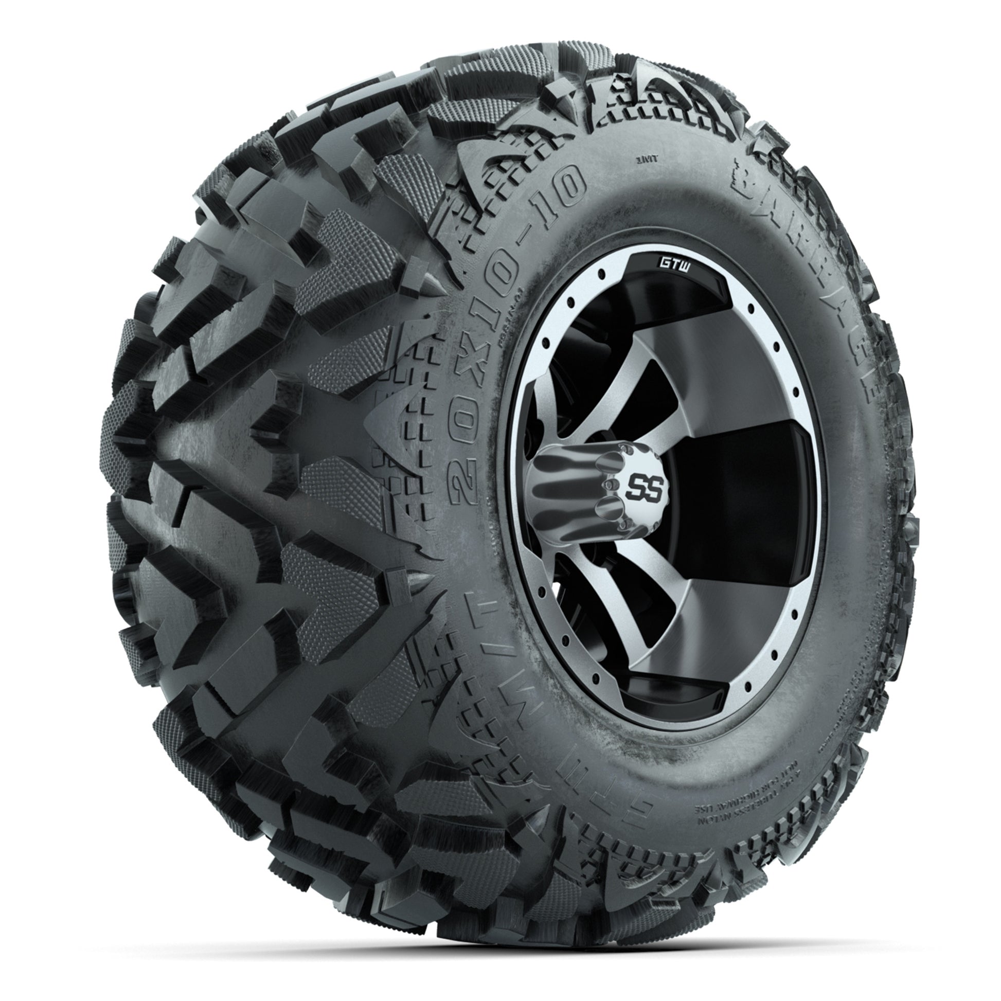 GTW Storm Trooper Black/Machined 10 in Wheels with 20x10-10 Barrage Mud Tires – Full Set