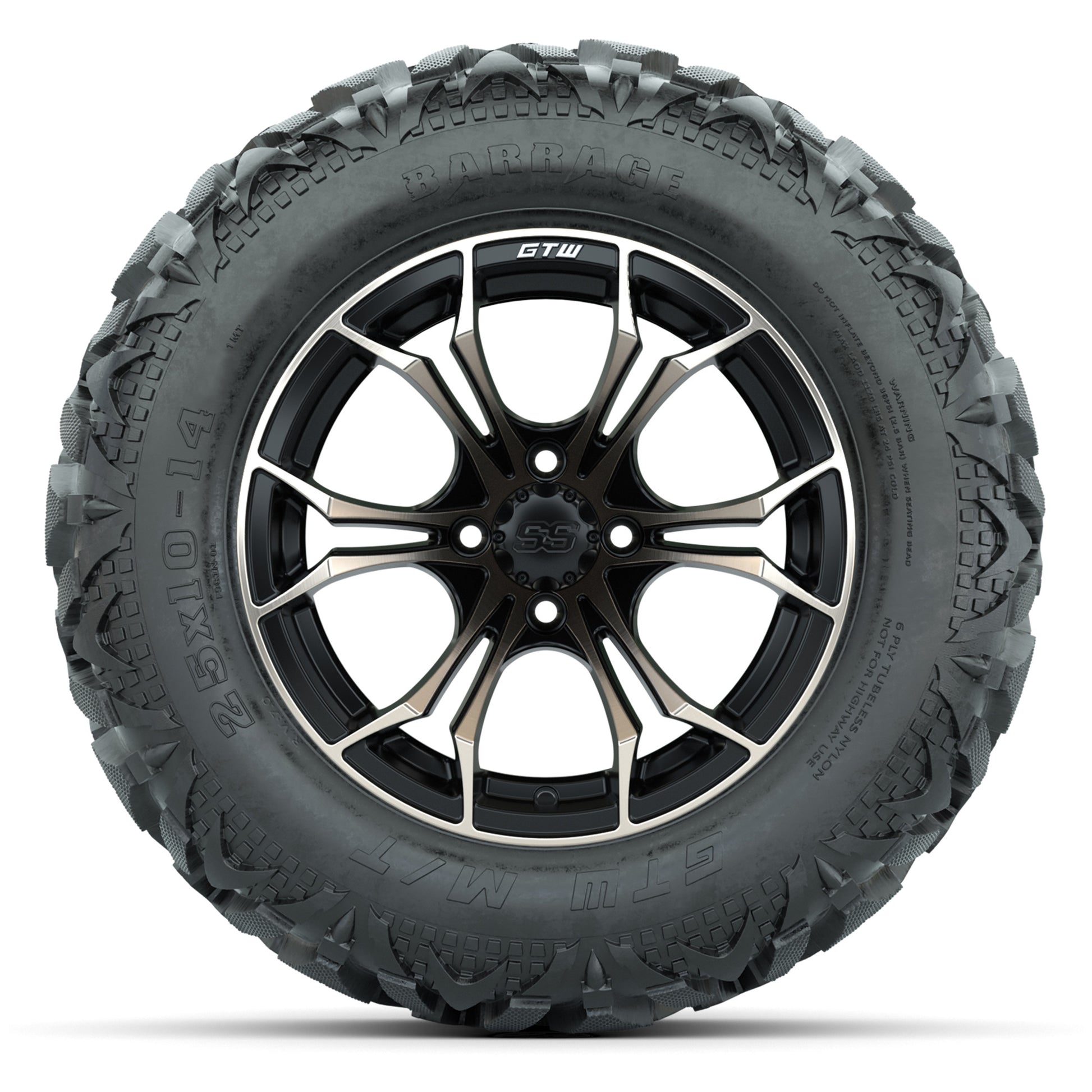 GTW Spyder Matte Black/Bronze 14 in Wheels with 25x10-14 Bar - front view