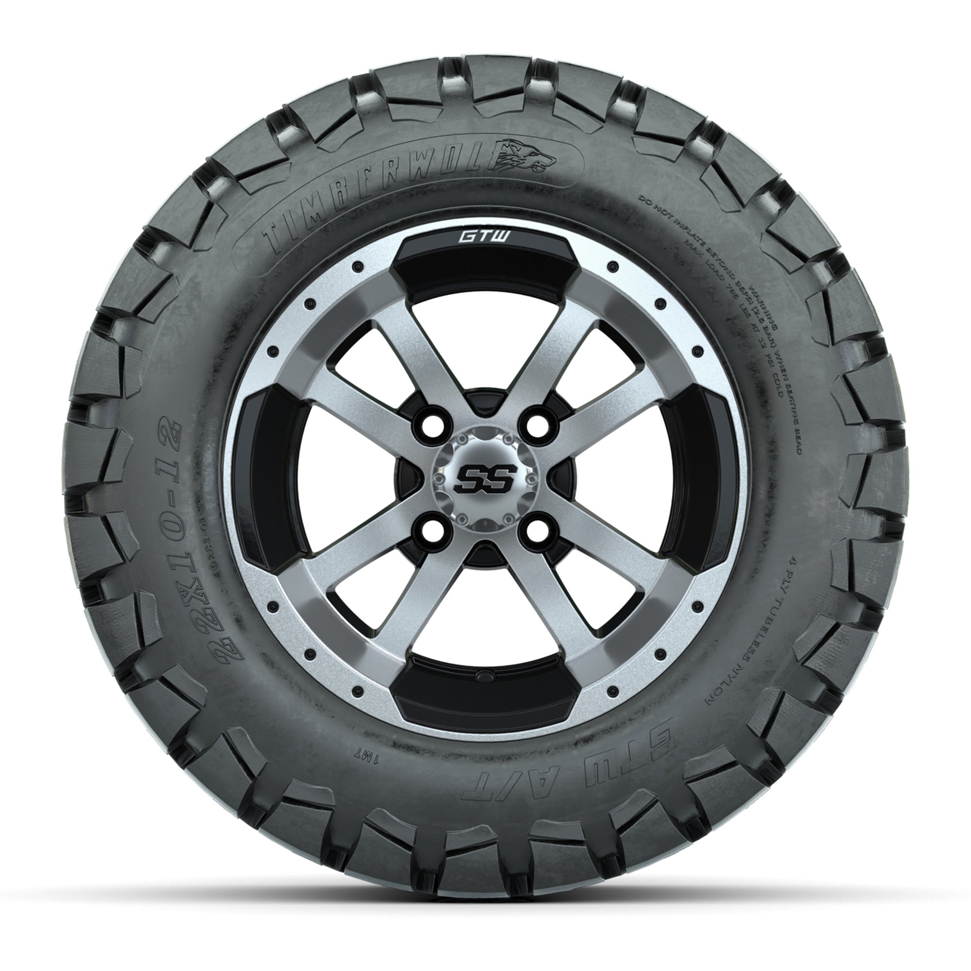 GTW Storm Trooper Black and Machined Wheels with 22in Timberwolf Mud Tires - 12 Inch