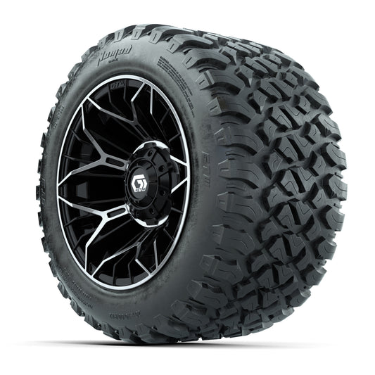 GTW® Stellar Black/Machined 12 in Wheels with 20X10-12 Nomad Steel Belt Radial All-Terrain Tires – Full Set