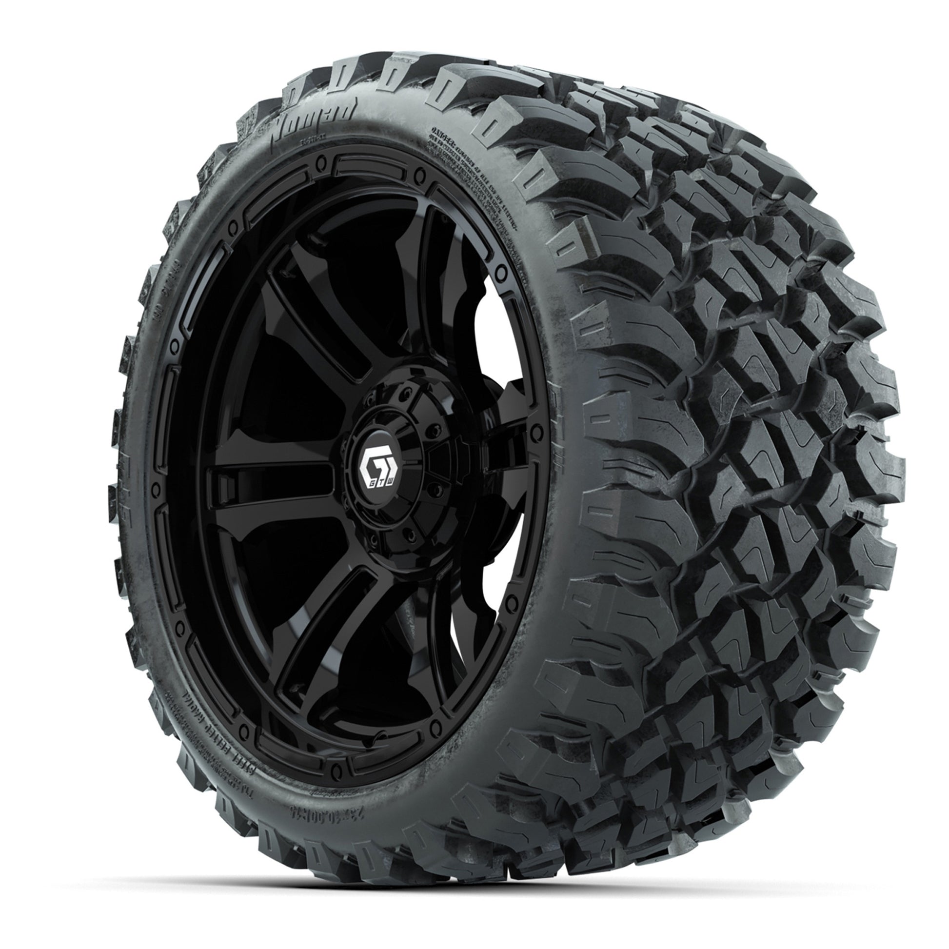 GTW® Shogun Gloss Black 15 in Wheels with 23x10-R15 Nomad St - 3/4 view