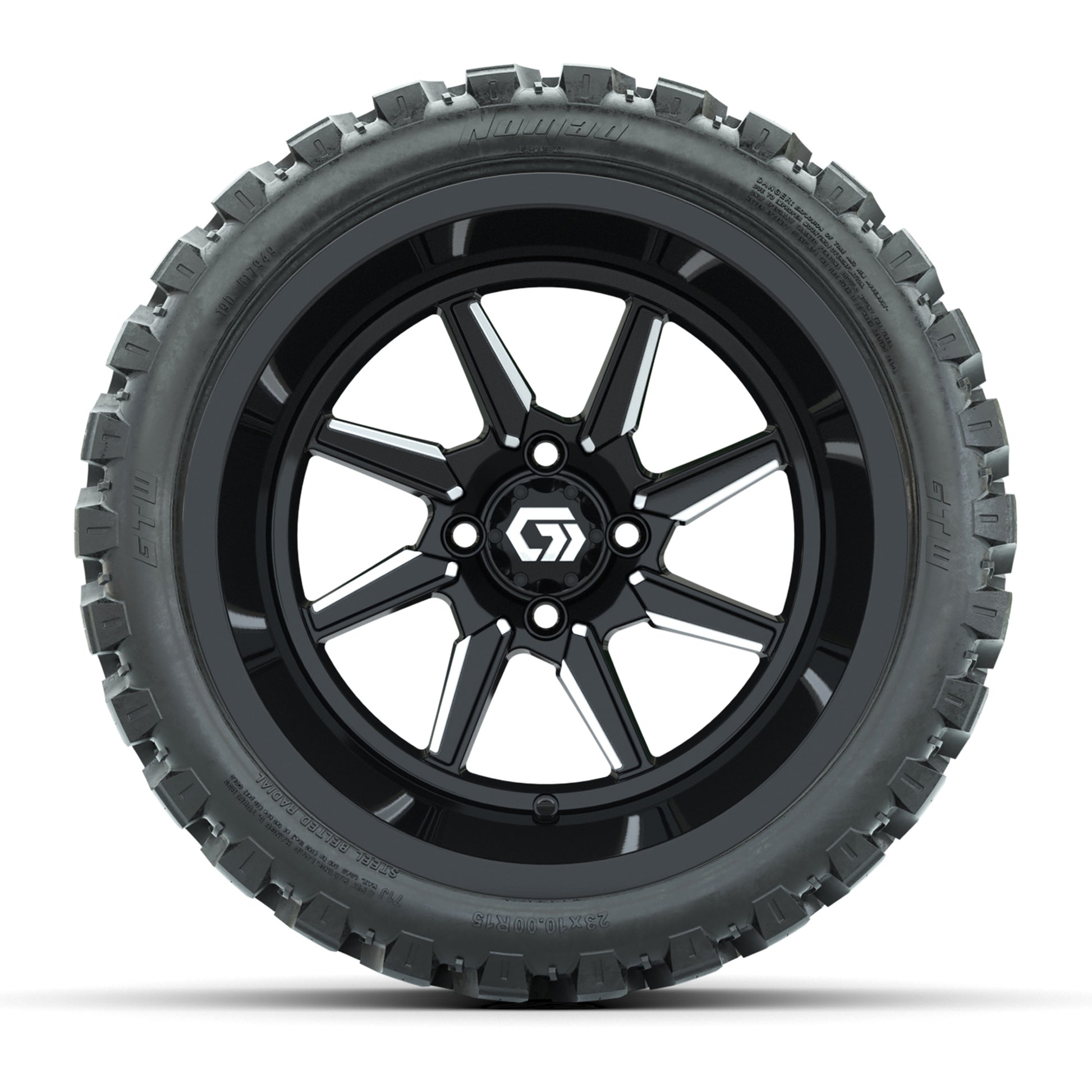 GTW Reaper Black/Machined 15 in Wheels with 23X10-R15 Nomad Steel Belted Radial All-Terrain Tires – Full Set